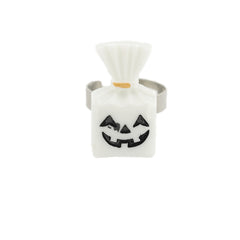 White & Silver-Plated Pumpkin Candy Adjustable Ring