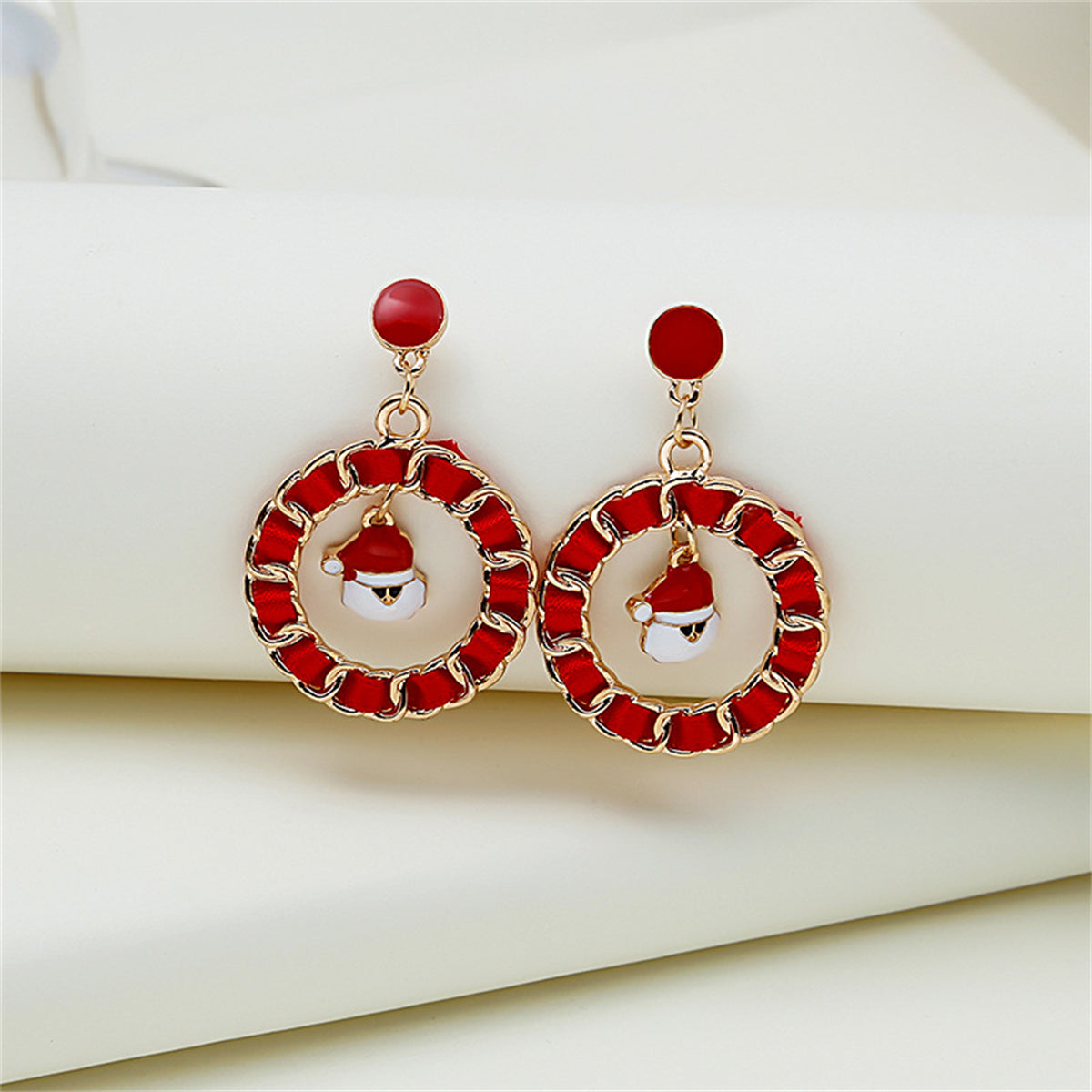 Red Ribbon & Enamel 18K Gold-Plated Santa Figaro Drop Earrings