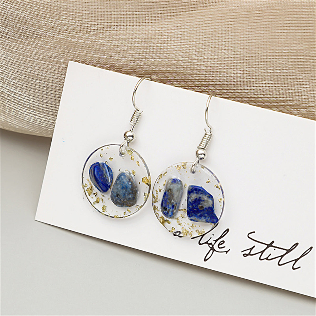 Clear Resin & Silver-Plated Blossom Round Drop Earrings