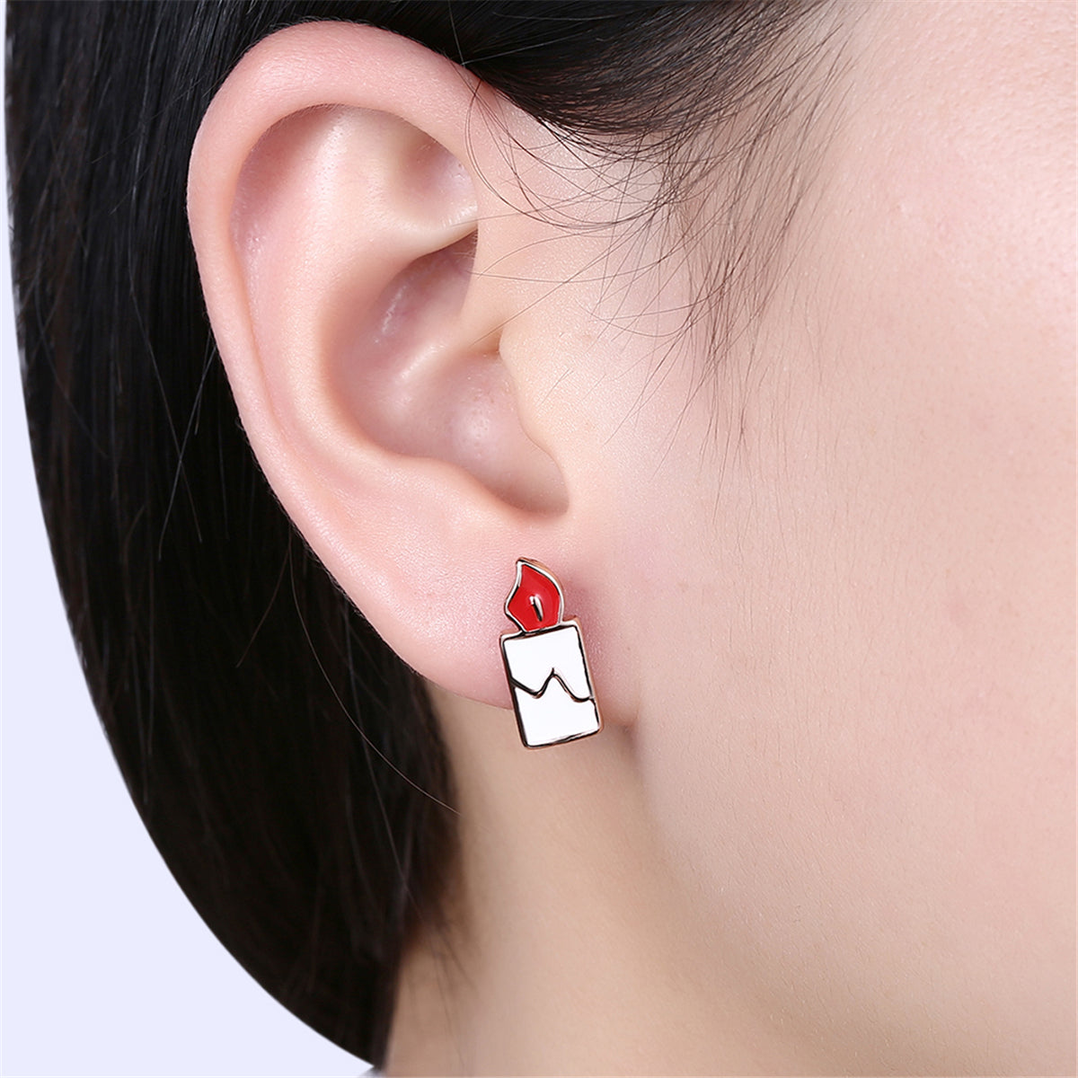 Red Enamel & 18K Rose Gold-Plated Candle & Deer Stud Earrings