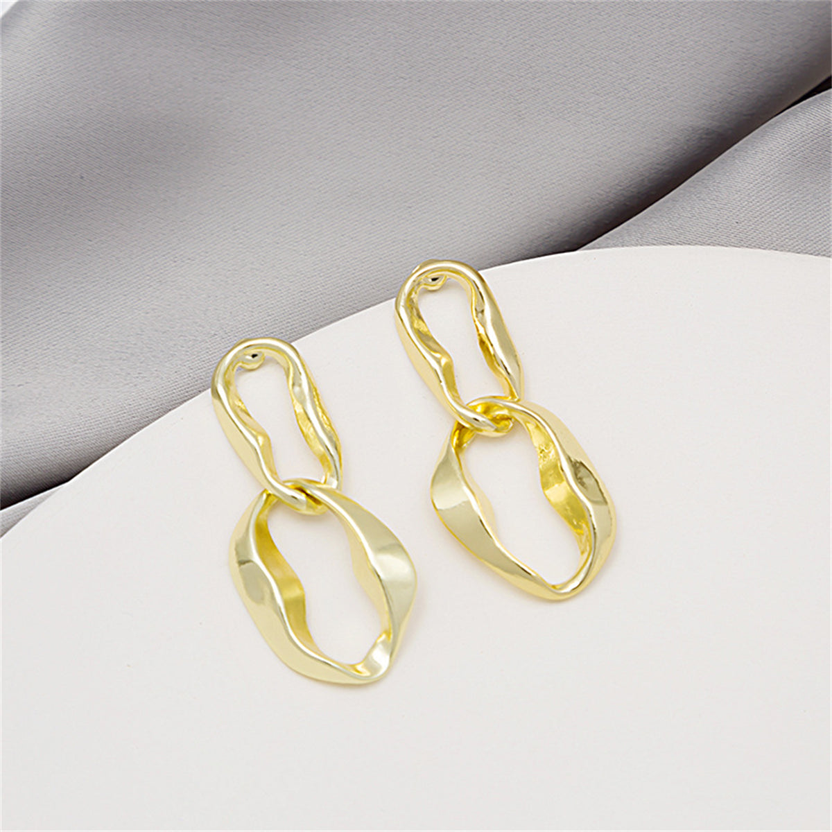 18K Gold-Plated Abstract Interlocked Oval Drop Earrings