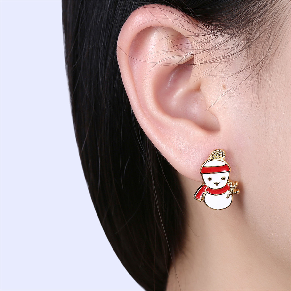 Crystal & Enamel 18K Gold-Plated Jingle Bell & Snowman Stud Earrings