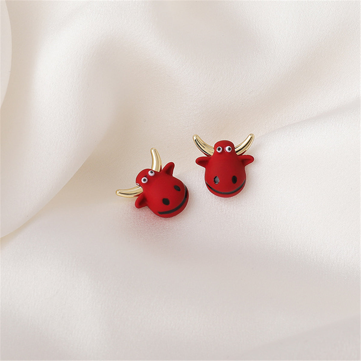 Red Polymer Clay & 18K Gold-Plated Cattle Stud Earrings