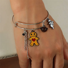 Brown & Silver-Plated Zombie Adjustable Charm Bangle