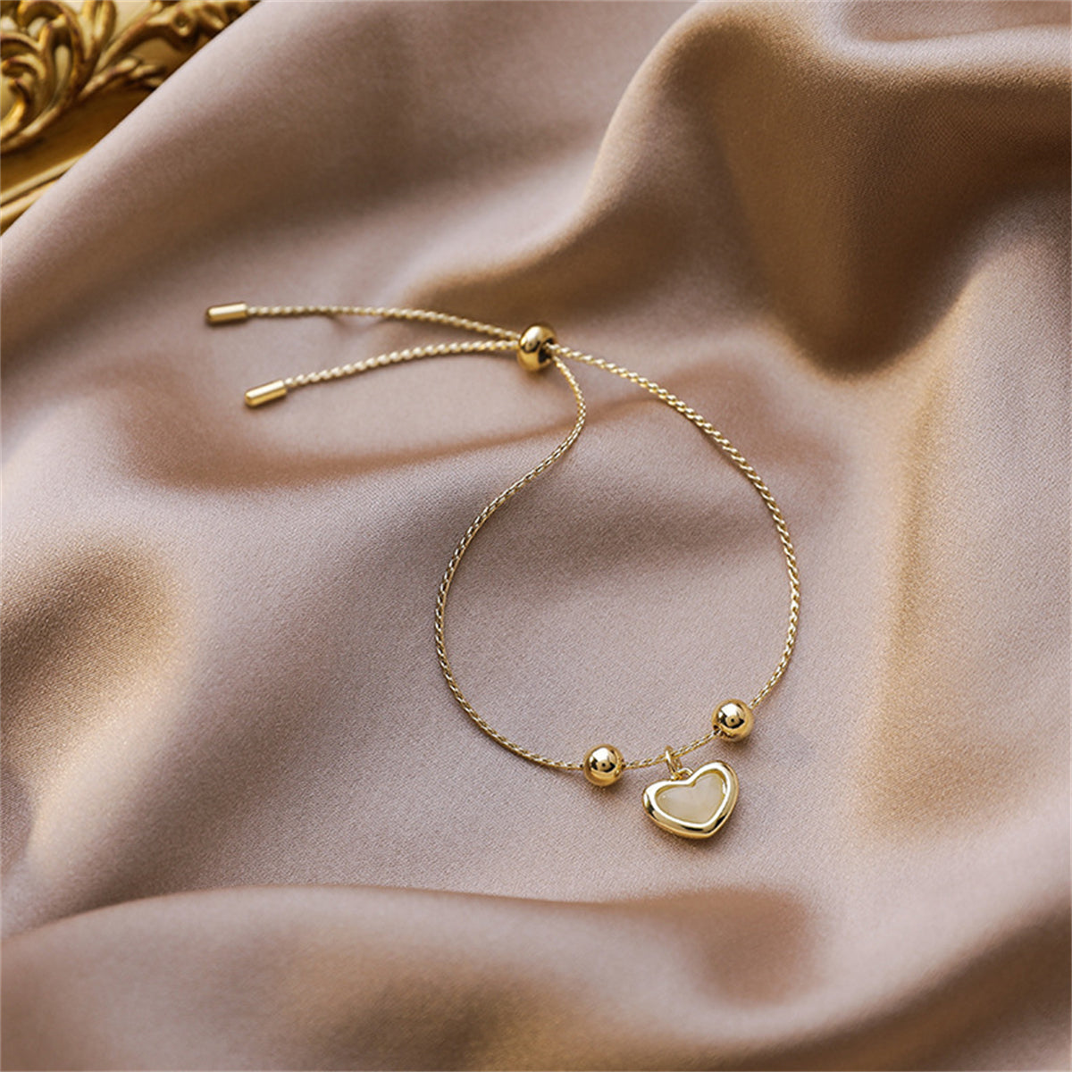 Cats Eye & 18K Gold-Plated Heart Charm Adjustable Bracelet