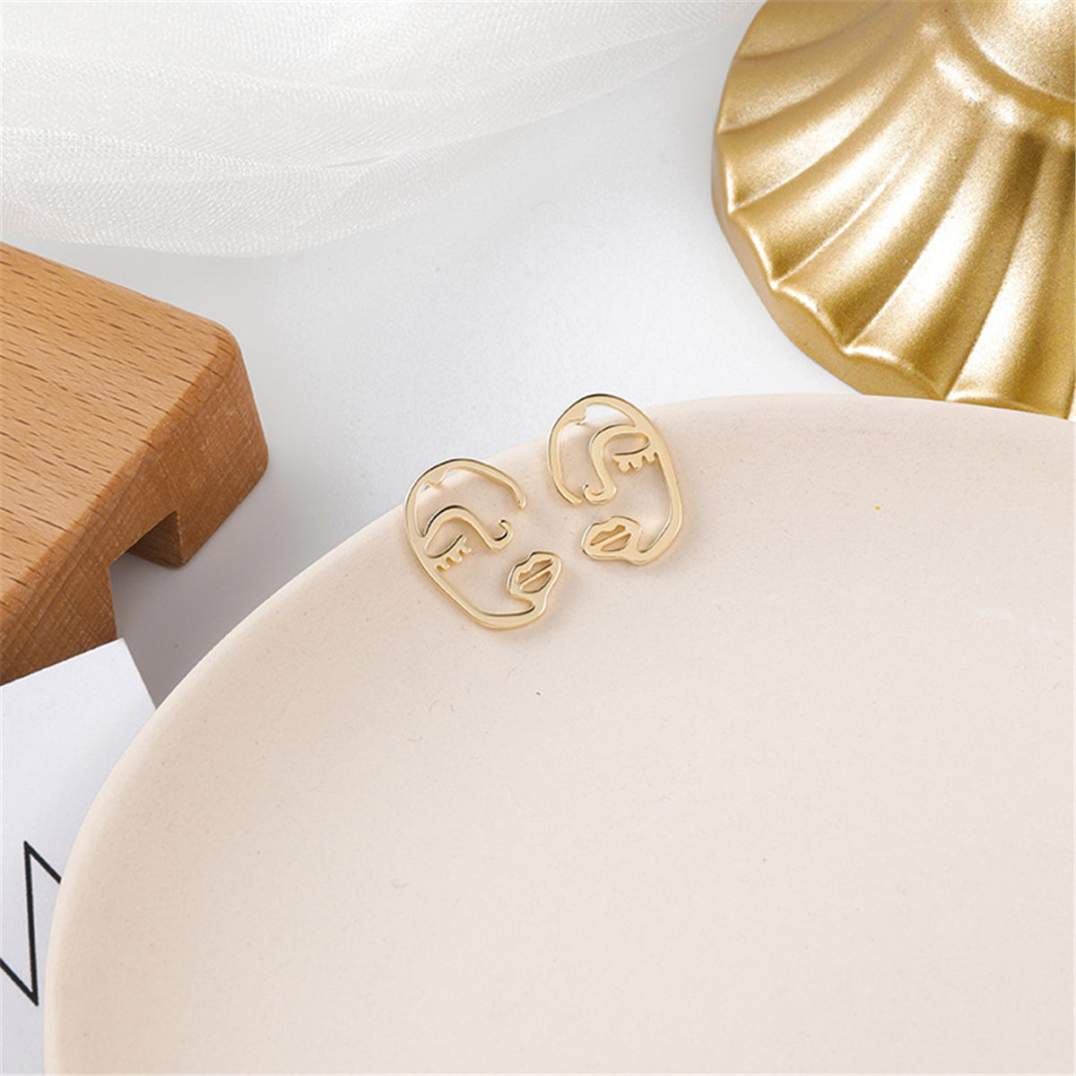 18K Gold-Plated Abstract Face Stud Earrings