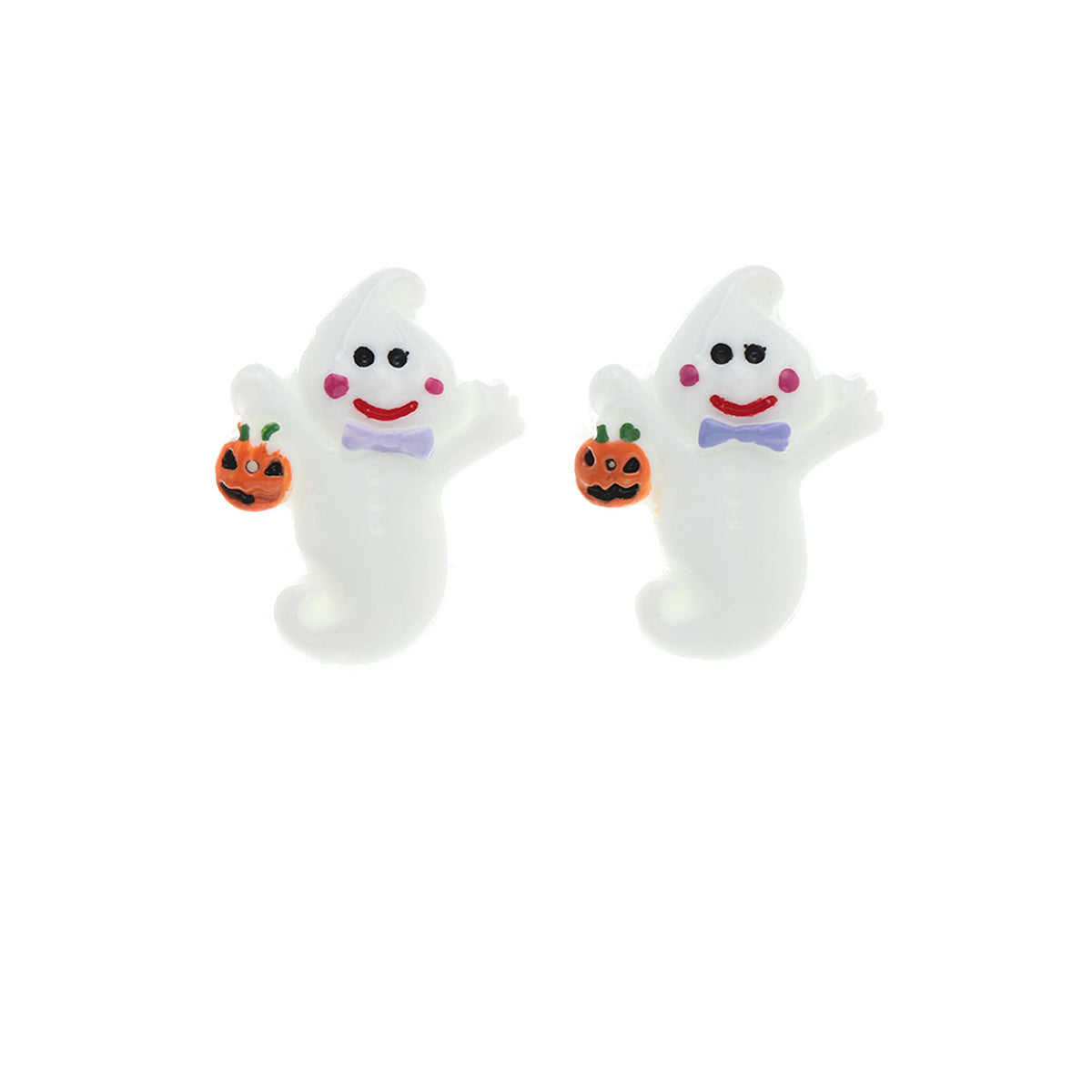 White & Silver-Plated Ghost Pumpkin Stud Earrings