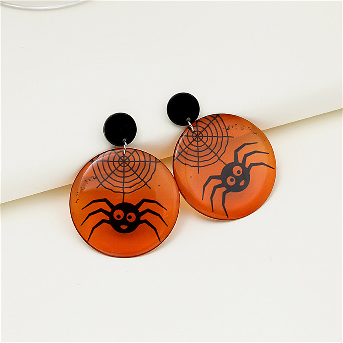 Black & Orange Spider Web Drop Earrings