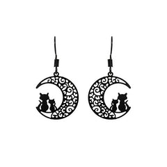 Black Moon & Cat Drop Earrings