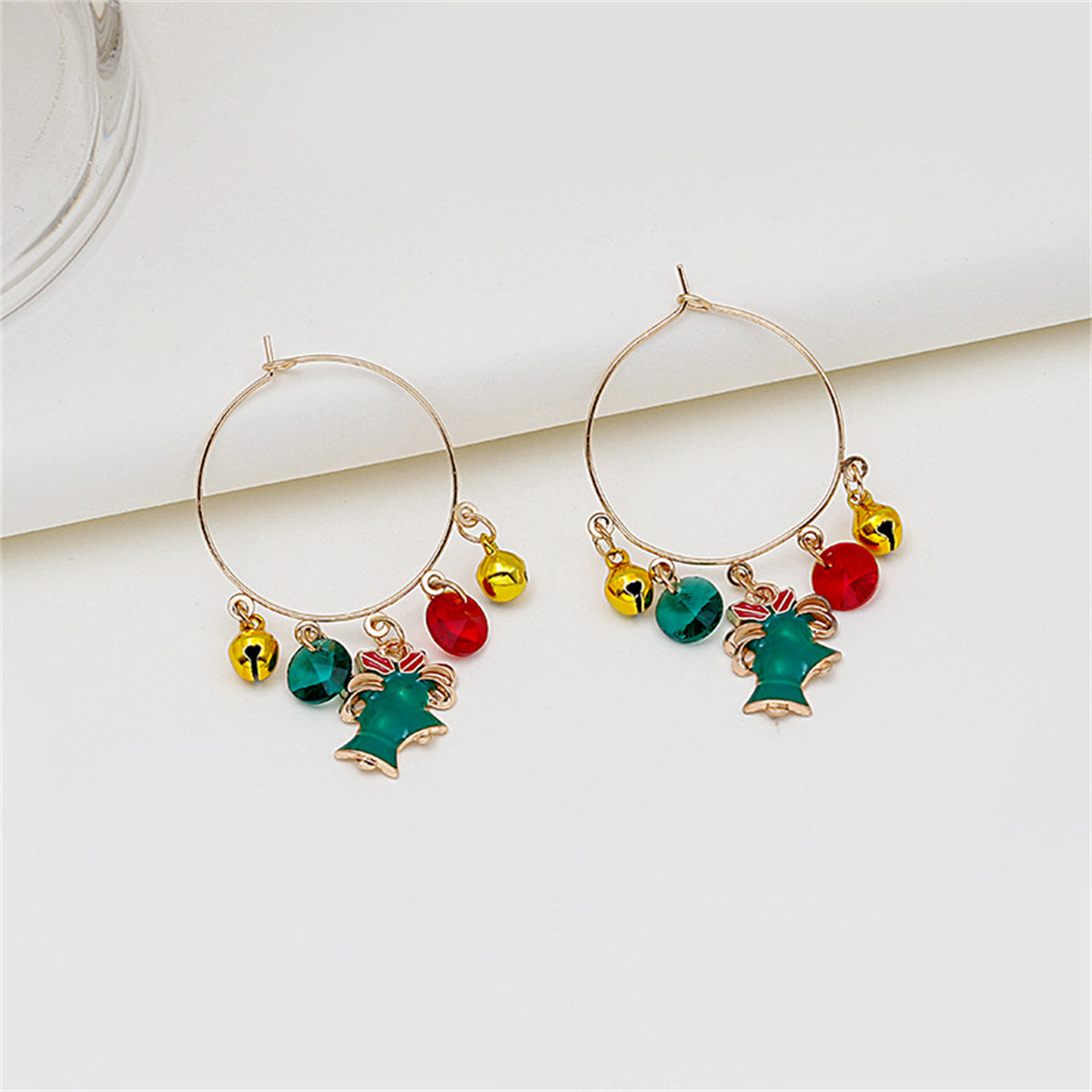 Green Cubic Zirconia & Enamel 18K Gold-Plated Bell Hoop Earrings