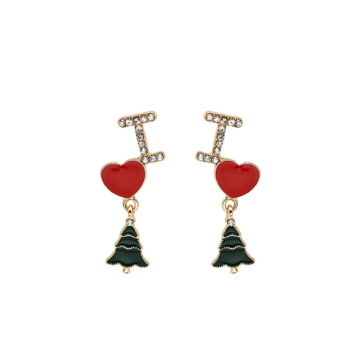 Cubic Zirconia & Enamel 18K Gold-Plated 'I Love Christmas Trees' Drop Earrings