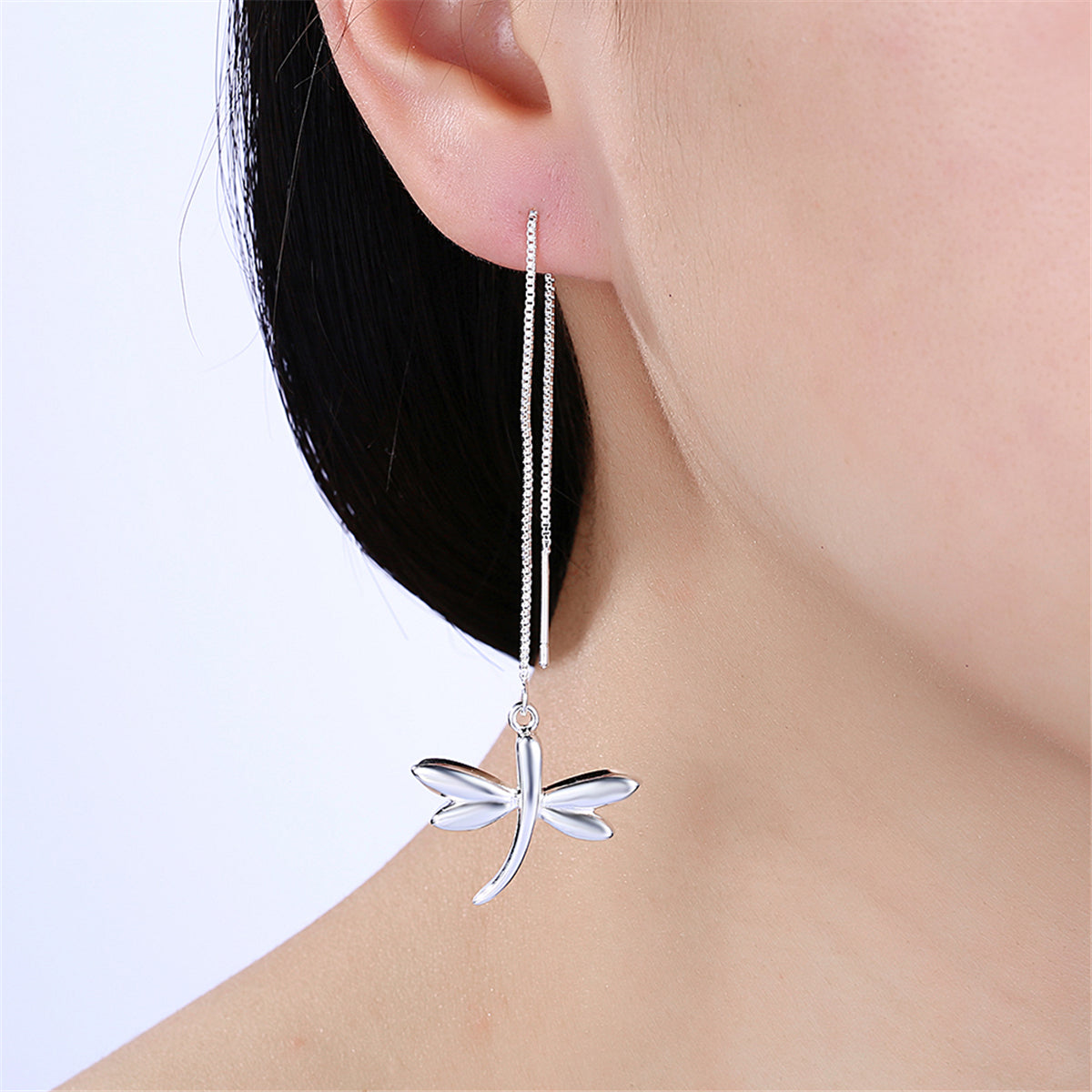 Silver-Plated Dragonfly Threader Earrings