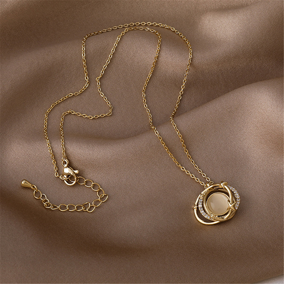 Cats Eye & 18K Gold-Plated Planet Pendant Necklace