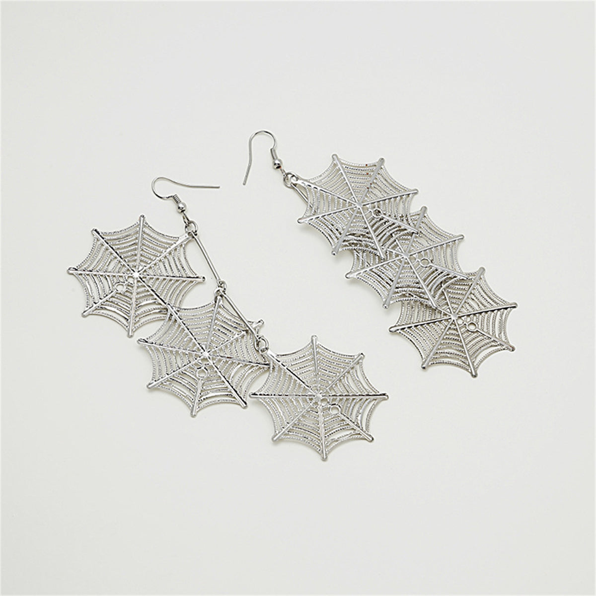 Silver-Plated Linked Spider Web Drop Earrings