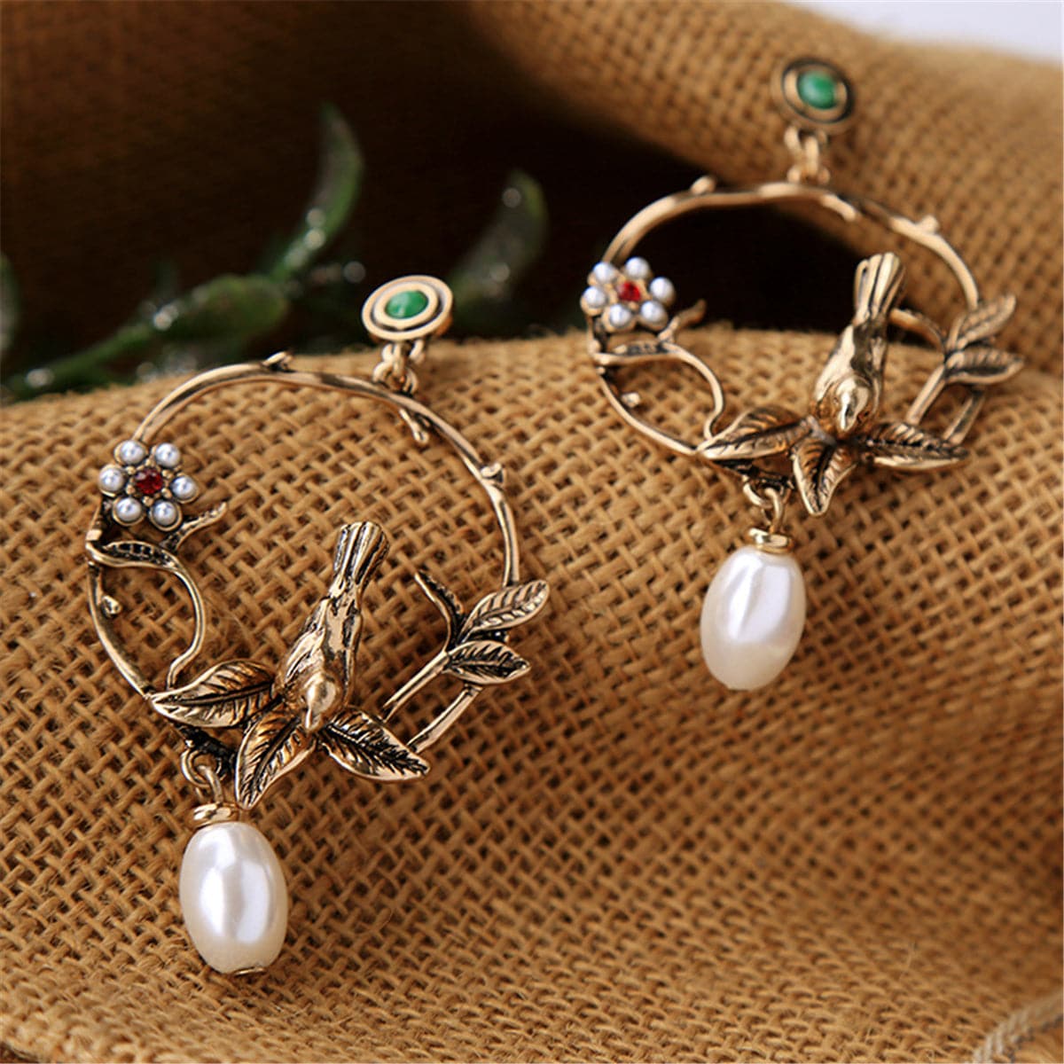 Pearl & Cubic Zirconia 18K Gold-Plated Bird Drop Earrings