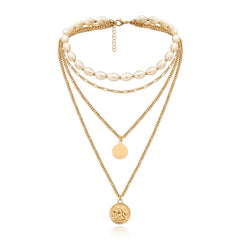 Pearl & 18K Gold-Plated Coin Layered Pendant Necklace