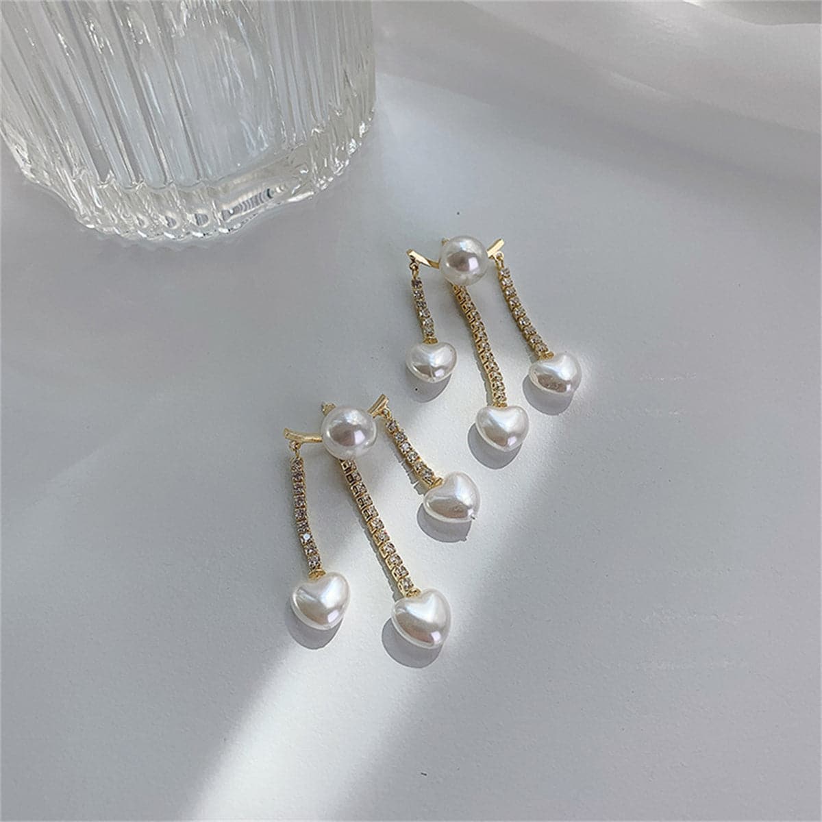 Pearl & Cubic Zirconia 18K Gold-Plated Heart Tassel Ear Jackets