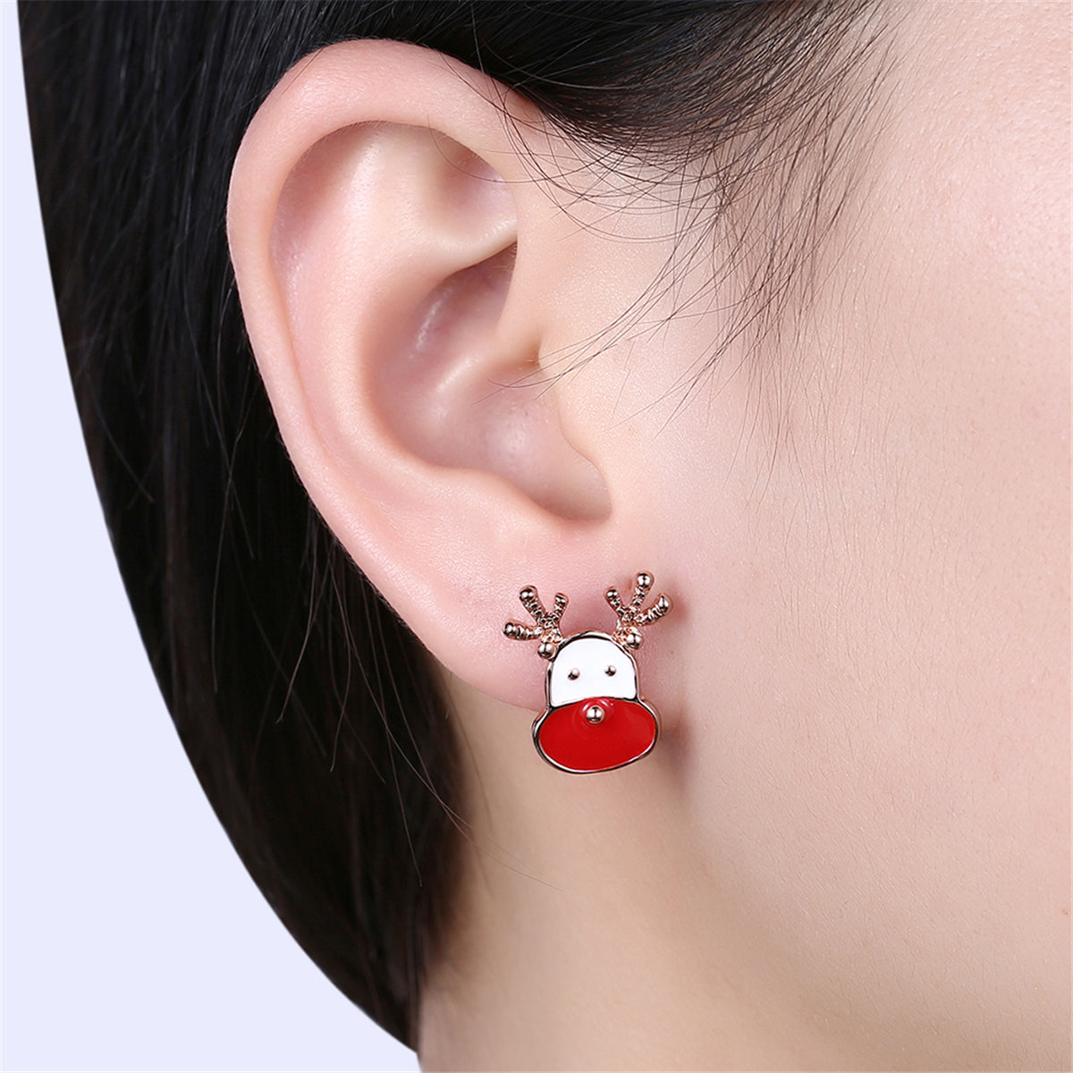 Red Enamel & 18K Rose Gold-Plated Candle & Deer Stud Earrings