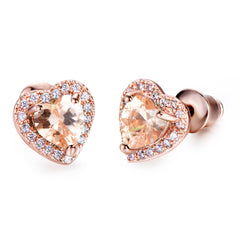 Champagne Crystal & Cubic Zirconia 18K Rose Gold-Plated Halo Heart Stud Earrings