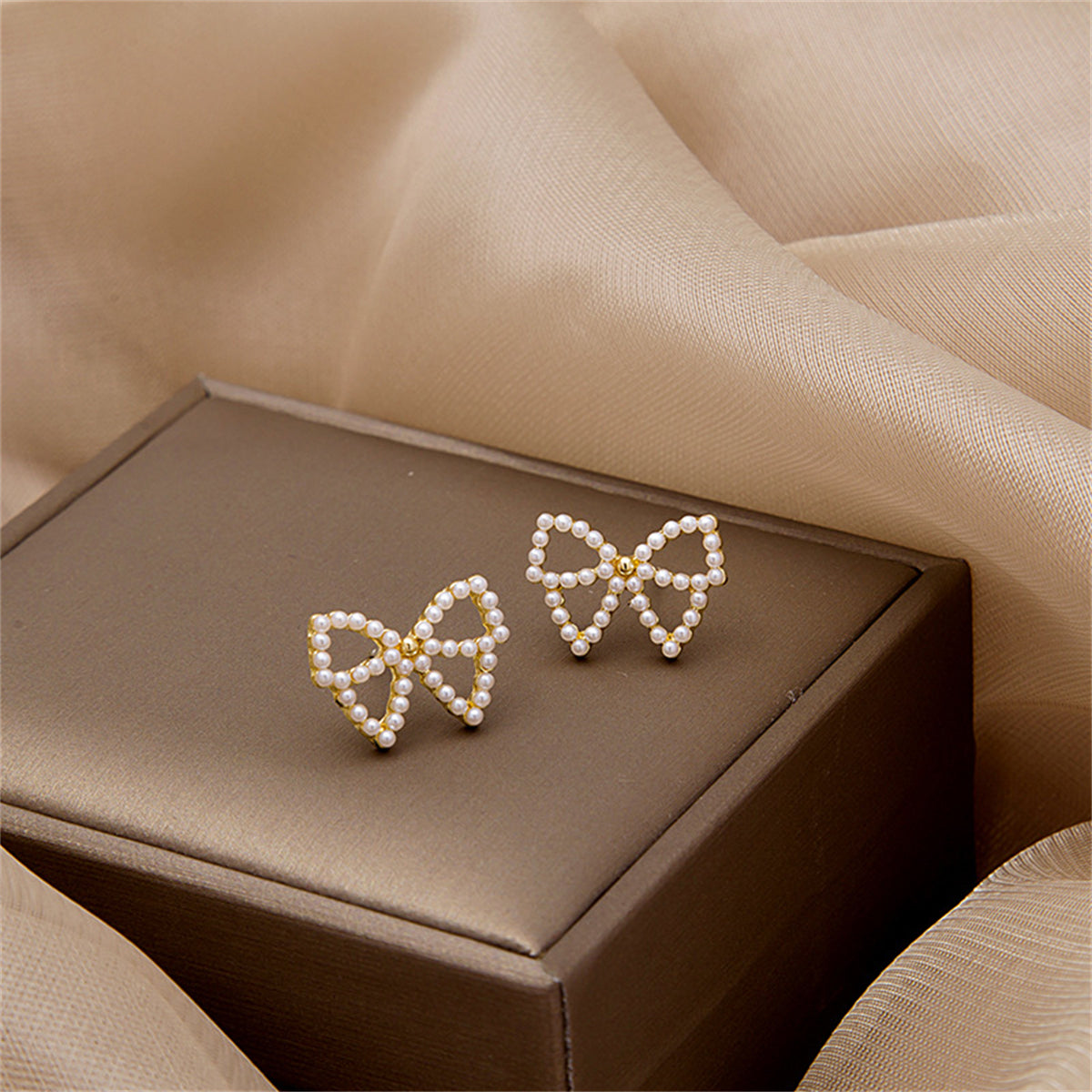 Pearl & 18K Gold-Plated Bow Stud Earrings