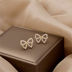 Pearl & 18K Gold-Plated Bow Stud Earrings