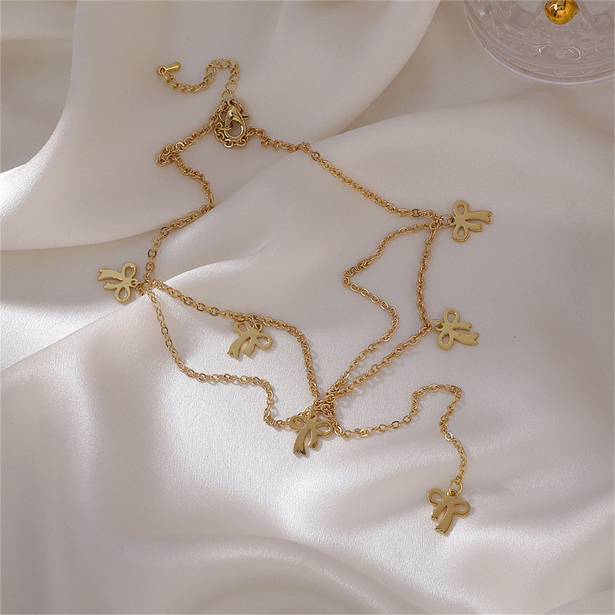 18K Gold-Plated Bow Station Drop Choker Necklace