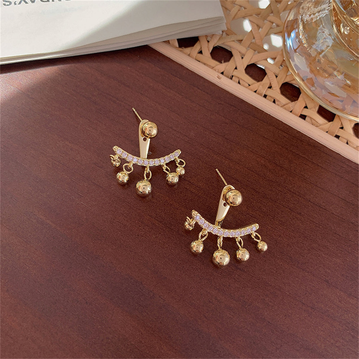 Cubic Zirconia & 18K Gold-Plated Ball Tassel Ear Jackets