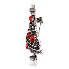 Red Cubic Zirconia & Silver-Plated Christmas Tree Brooch