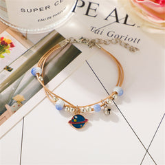 Cubic Zirconia & Blue Enamel Two-Tone Planet Layered Charm Bracelet