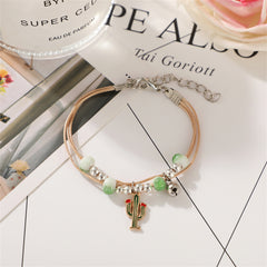 Green Enamel & Two-Tone Cactus Layered Charm Bracelet