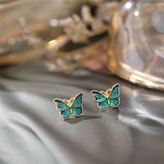 Green Acrylic & 18K Gold-Plated Stripe Butterfly Stud Earrings