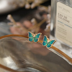 Green Acrylic & 18K Gold-Plated Stripe Butterfly Stud Earrings