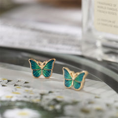 Green Acrylic & 18K Gold-Plated Stripe Butterfly Stud Earrings