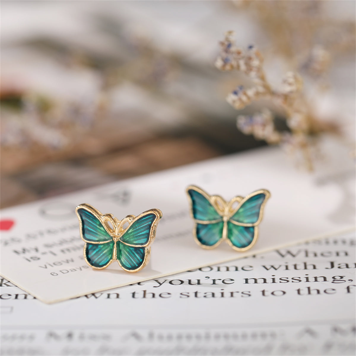 Green Acrylic & 18K Gold-Plated Stripe Butterfly Stud Earrings