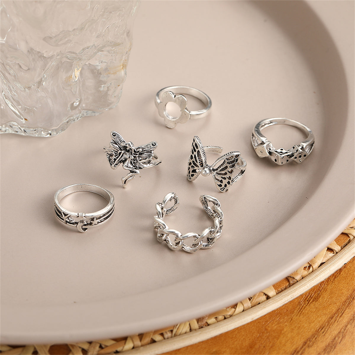 Silver-Plated Butterfly & Fairy Ring Set