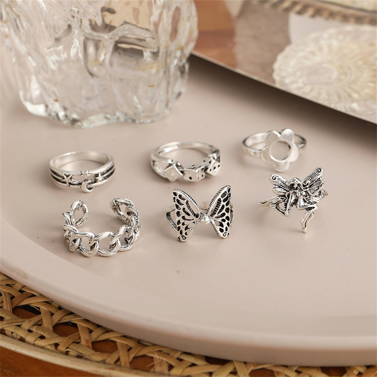 Silver-Plated Butterfly & Fairy Ring Set