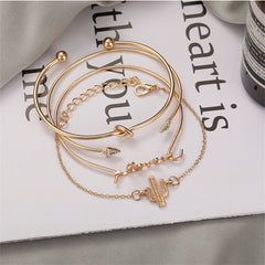 Cubic Zirconia & 18K Gold-Plated 'LOVE' Cactus Charm Cuff Bracelet Set