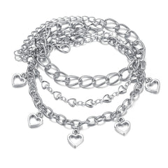 Silver-Plated Openwork Heart Station Charm Anklet Set