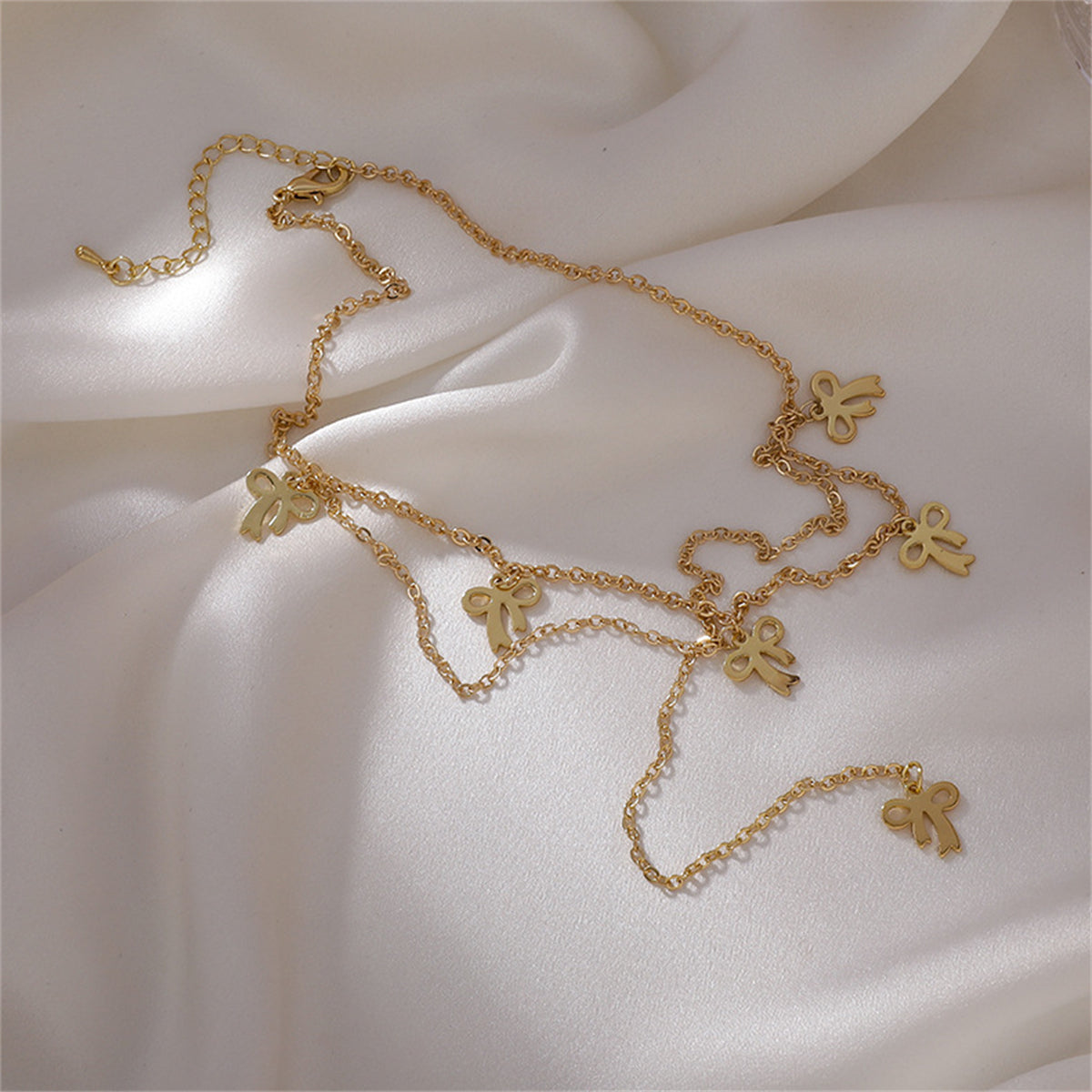 18K Gold-Plated Bow Station Drop Choker Necklace