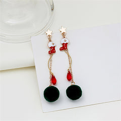 Crystal & Enamel 18K Gold-Plated Star & Boot Pom-Pom Drop Earrings