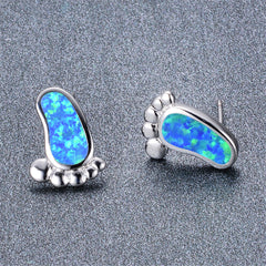 Blue Opal & Silver-Plated Footprint Stud Earrings