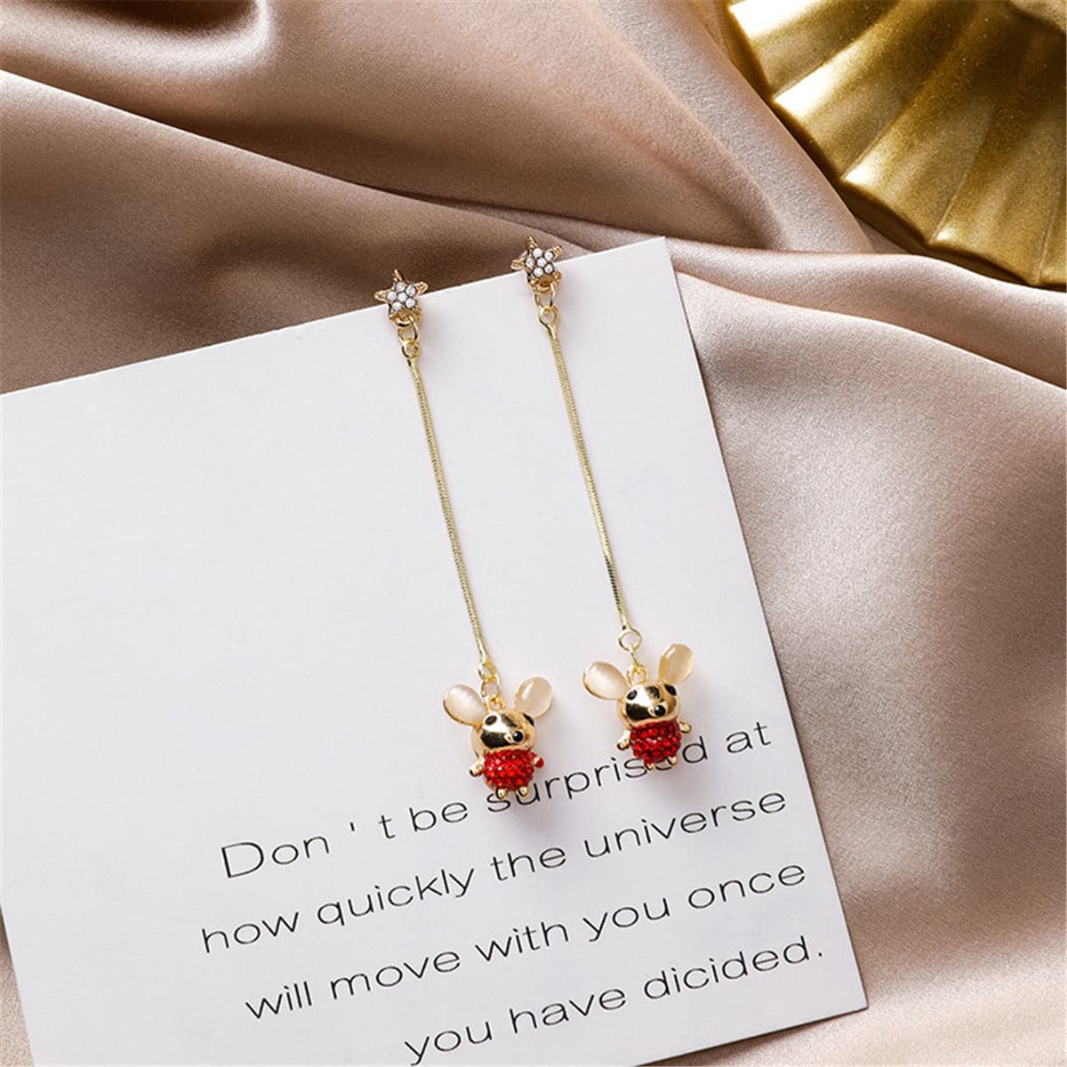 Cubic Zirconia & Cat's Eye Mouse Star Drop Earrings