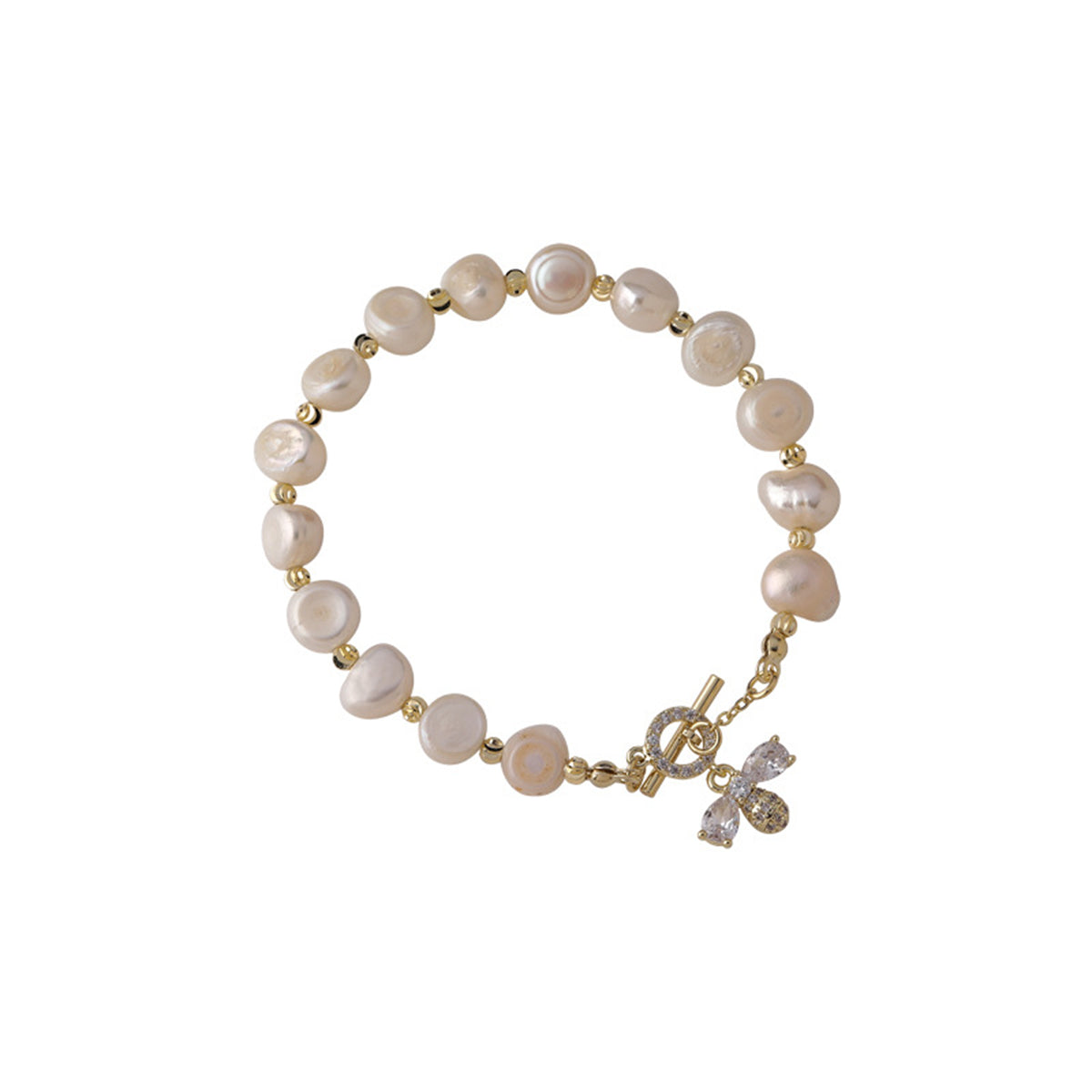 Pearl & Crystal Cubic Zirconia Bee Charm Bracelet