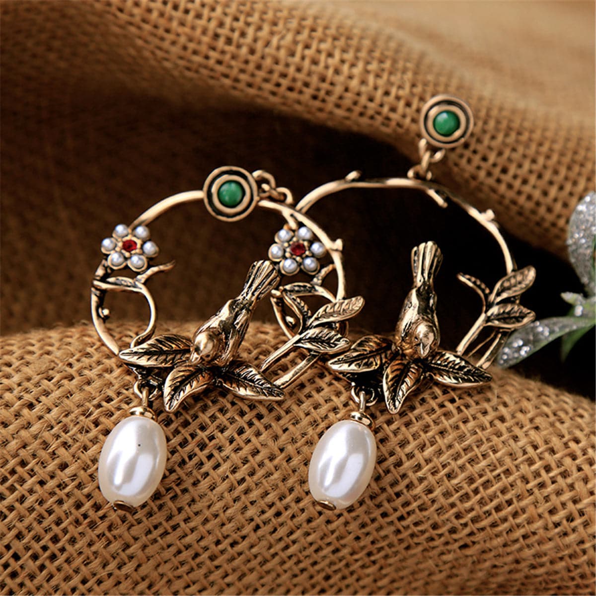 Pearl & Cubic Zirconia 18K Gold-Plated Bird Drop Earrings