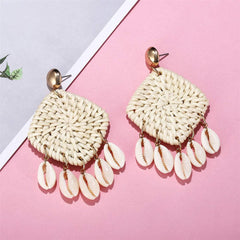 Shell & Rattan Rhombus Drop Earrings