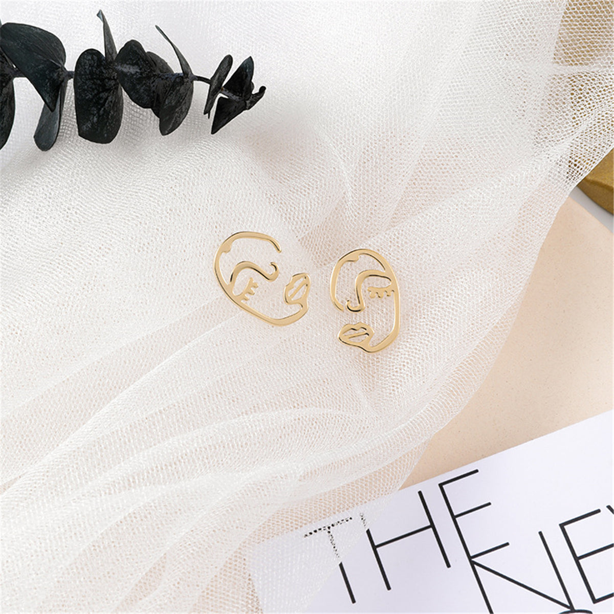 18K Gold-Plated Abstract Face Stud Earrings