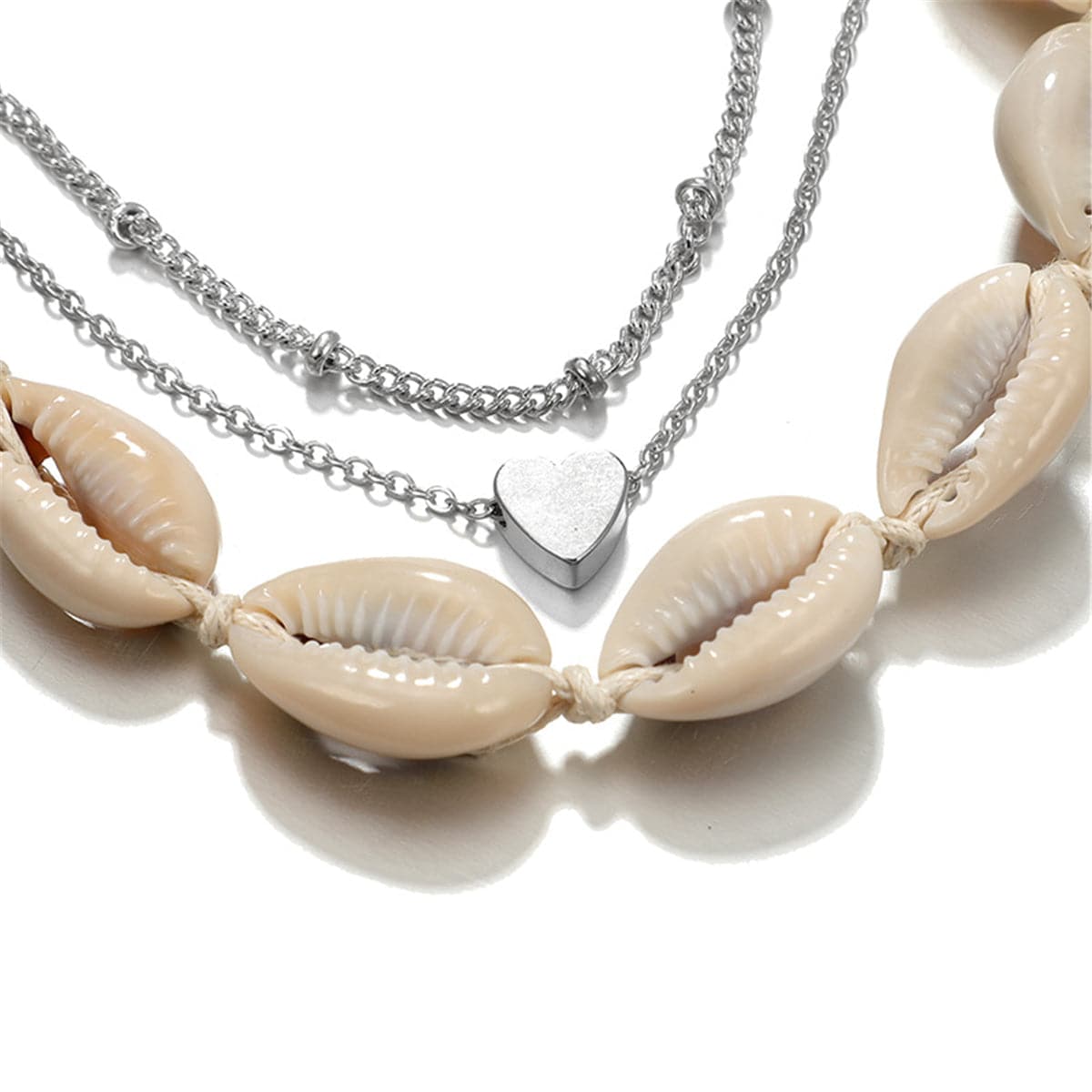 Seashell & Silver-Plated Heart Anklet Set