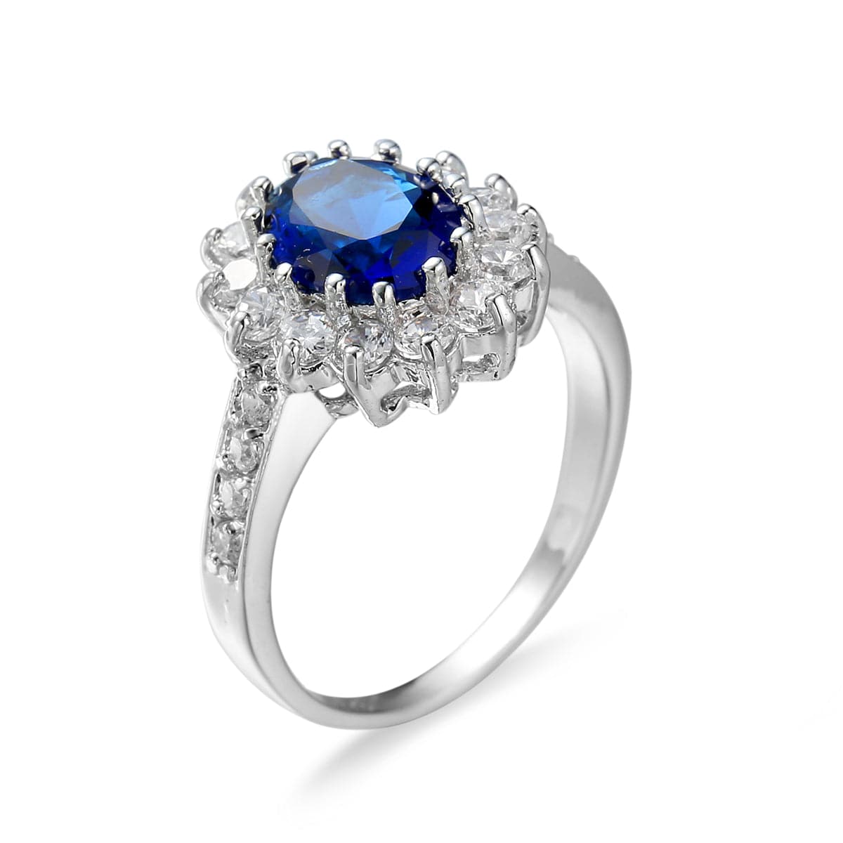 Navy Crystal & Cubic Zirconia Flower Ring