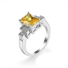 Yellow Cubic Zirconia & Crystal Baguette-Cut Ring