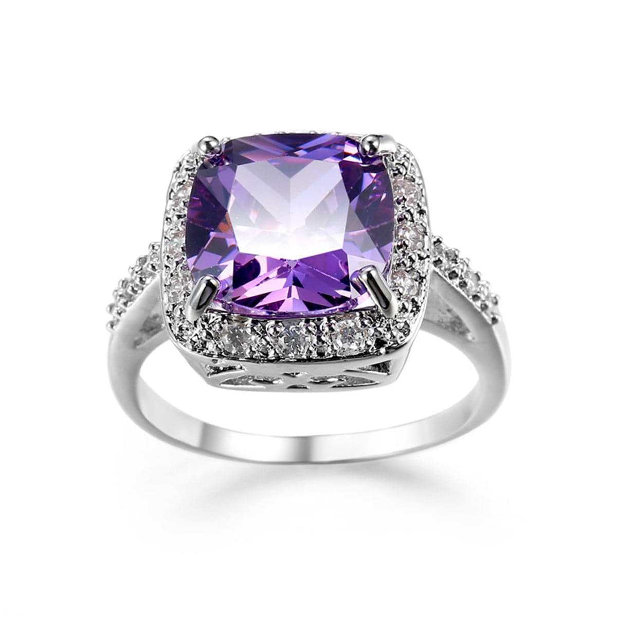 Purple Crystal & Cubic Zirconia Halo Princess-Cut Ring